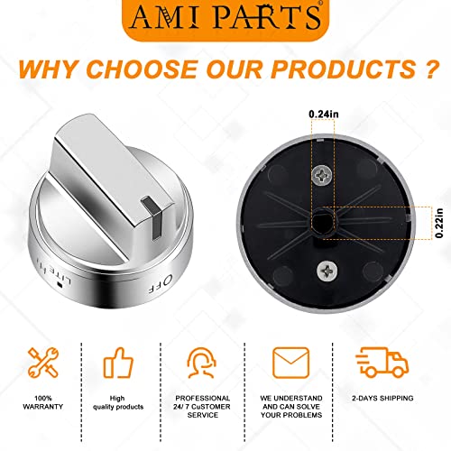 AMI PARTS WB03X24818 Gas Stove Knob Replacement for GE,100% Stainless Steel Stove Replacement Knobs PS11729081 AP5989029,C...