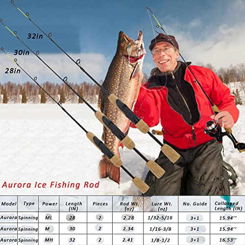 Aventik Ultralight Ice Fishing Rod and Reel Combo 26/28/30/32 inch Medium Light Fast Action Multi-Species Ice Fishing Comb...
