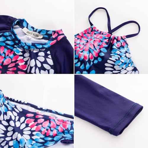 GRACE KARIN Girls Swimsuit Tankini Set Rash Guard Long Sleeve Swimsuit 4 Piece Bathing Suit Swimwear 5-14Y