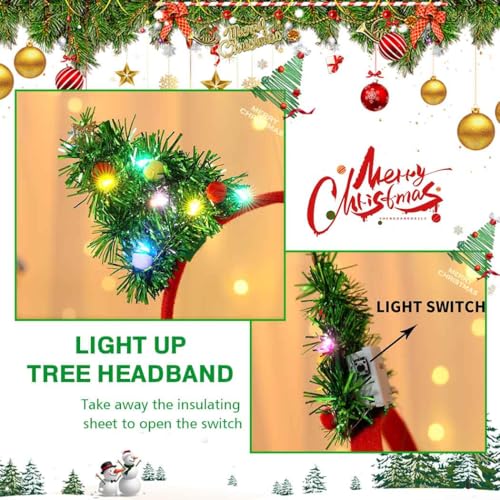 Aiosy Light Up Christmas Tree Headband Green Tinsel Head bands Led Cat Ears Headpiece Glitter Star Xmas Party Hair Accesso...