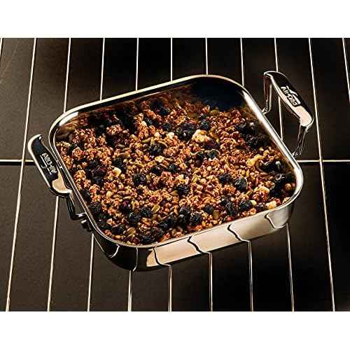 All-Clad Specialty Stainless Steel and Plastic Lid Square Covered Baking Pan 8x8 Inch Oven Broiler Safe 600F Pots and Pans Silver