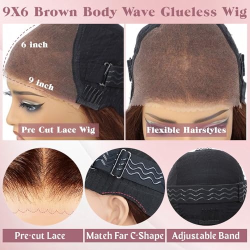 32 Inch Chocolate Brown Lace Front Wig Human Hair 9x6 Brown Glueless Wigs Human Hair Pre Plucked Pre Cut 220 Density Wear and Go Glueless Wig with Baby Hair Brown Body Wave Wig for Women Brown Wig
