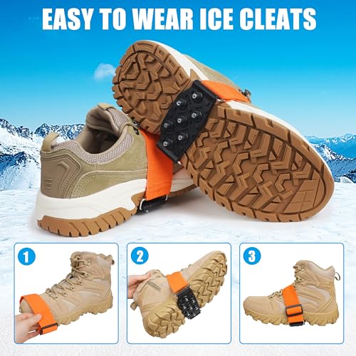 Ice Cleats Mid-Sole Snow Traction Cleats Crampons for Shoes and Boots Rotatable Non Slip Ice Grippers Overshoe with 7 Tung...
