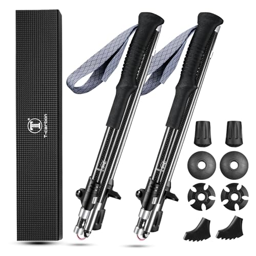 T-carbon Real Carbon Fiber Collapsible Hiking Poles,Lightweight Trekking Poles for Backpacking Foldable Hiking Poles (2 Po...