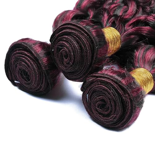 Highlight Bundle P1B99J Deep Wave Human Hair Bundles Two Tone Black Mixed With 99J Burgundy 3 Bundles 24 24 24 Inch Ombre Wine Red Bundle Hair Weave
