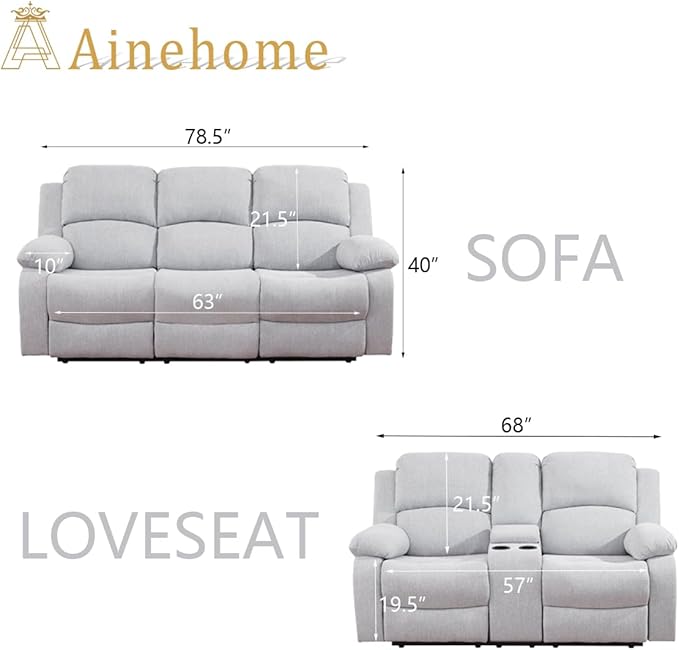 A Ainehome Living Room Furniture Set Leather Recliner Sofa Set Loveseat Chair Furniture Sofa Set for Living Room/Small Space/Rv/House/Office/Theater Seating (A-Grey White Microfiber, Sofa+Loveseat)