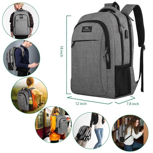 MATEIN Travel Laptop Backpack, Business Anti Theft Slim Sturdy Laptops Backpack with USB Charging Port, Water Resistant Co...