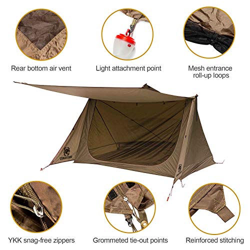 OneTigris Backwoods Bungalow Bushcraft Shelter 2.0, Ultralight Backpacking Tent with with Porch for Camping Hiking Backpac...