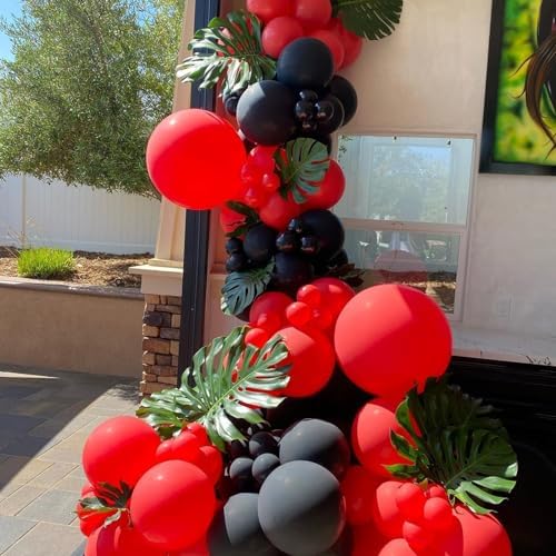 YMSZ Red and Black Balloons, Black and Red Balloons Garland Arch Kit with Different Size for Birthday, New Years, BBQ Casino, Graduation and Anniversary Decorations Supplies