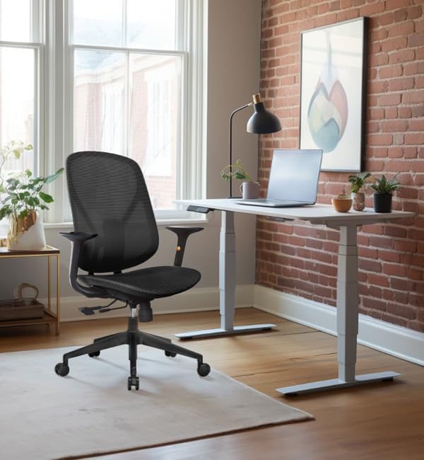 Ergonomic Home Office Chair – Breathable Mesh, Built-in Lumbar Support, Adjustable Arms & Smooth Wheels, Up to 270lbs (Black)