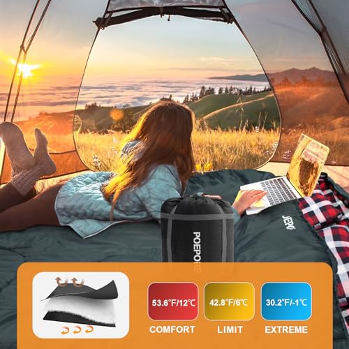 POEPORE Double Sleeping Bag Flannel for Adults with 2 Pillows 2 Person Sleeping Bags Camping XXL Queen Size Two Person Sle...
