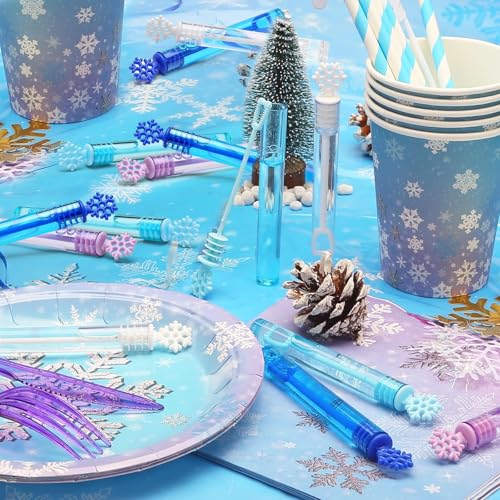 32 Pcs Snowflake Bubble Wand Bulk for Kids, 4 Color Mini Snowflake Party Favor, Valentine's, Goody Bag Stuffers, Classroom...