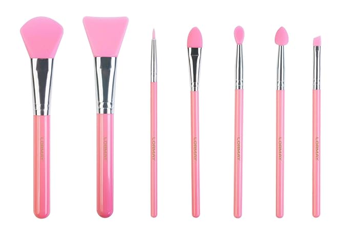 LORMAY 7 Pcs Silicone Brush Applicator Kit for UV Resin Epoxy Art Crafting and Cream Makeup Products (Pink)