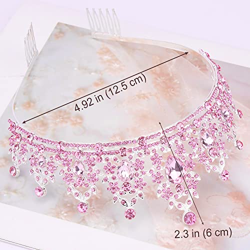 Didder Pink Crystal Tiaras for Women, Princess Crown with Comb Wedding Tiaras and Crowns for Women Tiaras for Girls Birthd...