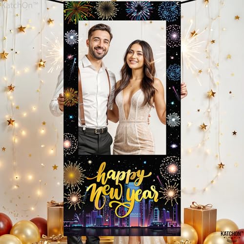 KatchOn, New Year Photo Booth Frame Banner - Large, 72x36 Inch | Happy New Year Photo Booth Frame, New Years Eve Party Sup...