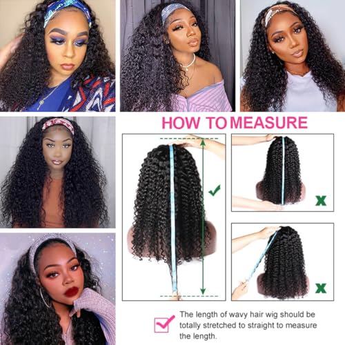 Headband Wig Human Hair Deep Wave 24 Inch Headband Wigs for Black Women Glueless Wear and Go Machine Made Curly Human Hair Headband Wigs
