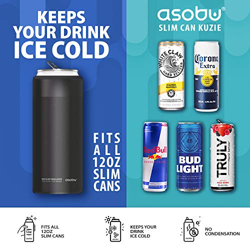 asobu Frosty Slim Can Cooler for Hard Selzer, Beer Cans or Any Standard 12 Ounce Skinny Can (Marshmellow Pink)