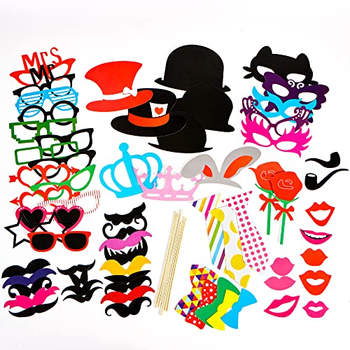 Joyin Toy Photo Booth Props 66 Pieces，Multicolor Kit for Graduation Wedding Party Supplies Favors，with Stick, Hats, Glasse...
