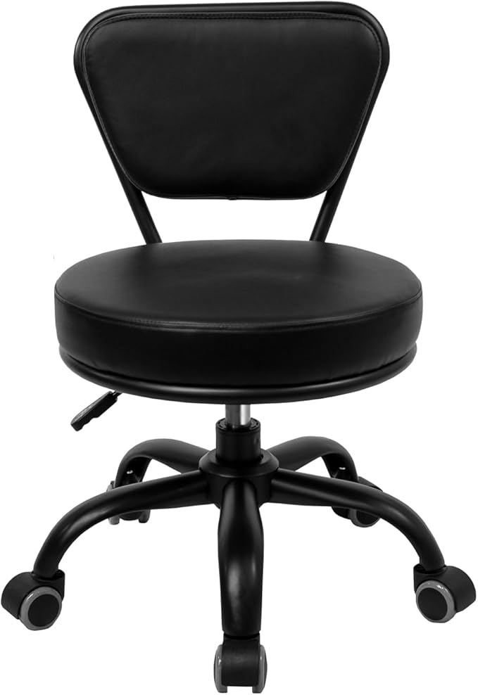 Dayton Garage Rolling Seat (Matt Black) Pneumatic, Short Stool with Adjustable Height 13"-15", Perfect for Home Office, Gardening, Garage Mechanic, School and Lab
