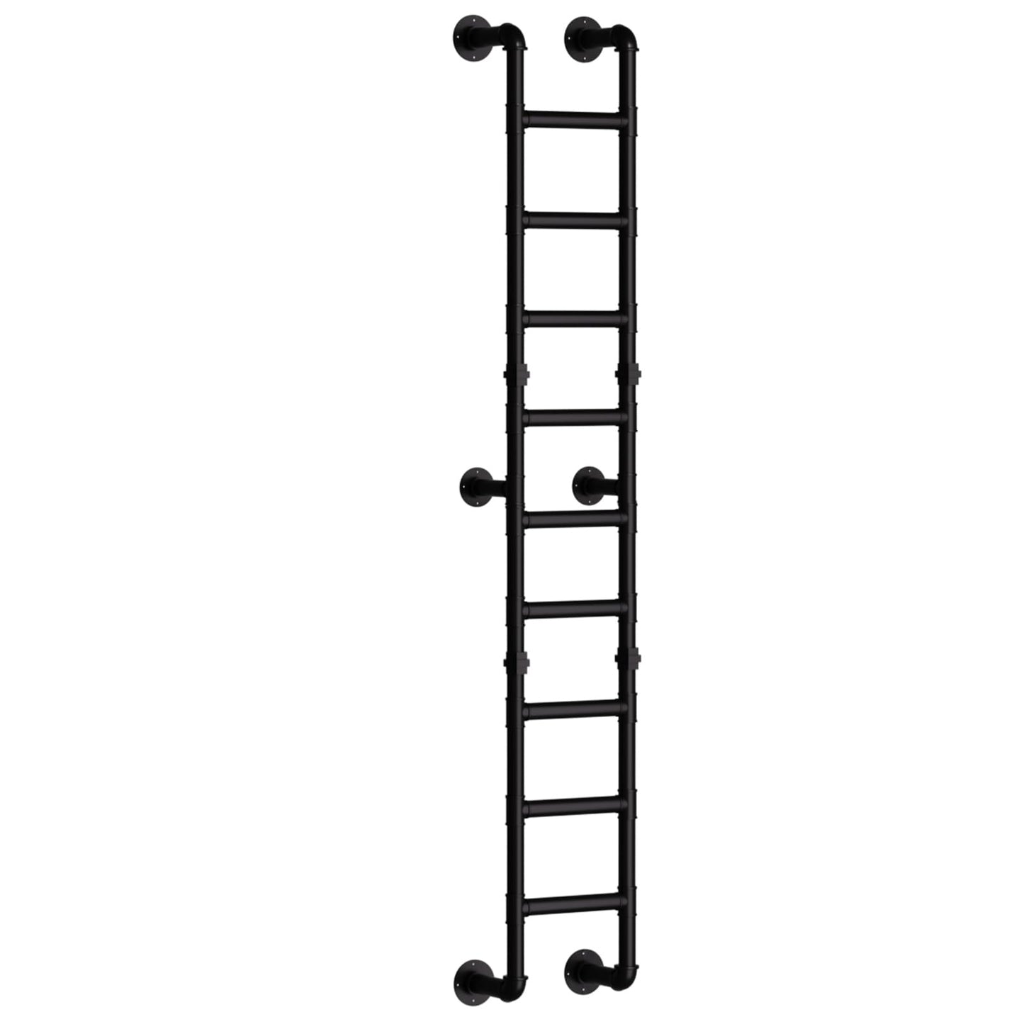 9FT Wall Mounted Ladder Heavy Duty 450lbs Capacity, 9-Step Steel Pipe Fire Escape Ladder for Egress Window & Basement, Industrial Wall/Floor-Mounted Loft