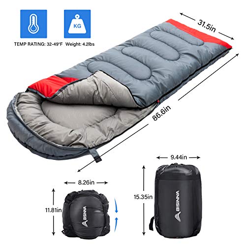 BISINNA Sleeping Bag with Pillow - 4 Season Backpacking Sleeping Bag Lightweight Waterproof Warm and Washable for Adults, ...