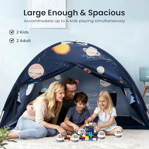 Tiny Land Space Galaxy Bed Tent for Kids – Sleep Bed Canopy with 9 Planets Design, Easy-to-Install Indoor Kids Play Tent, ...