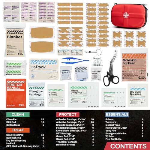 RHINO RESCUE EVA First Aid Kit, Small Waterproof Emergency Hiking First Aid Kit for Backpacking, Medical Kit for Travel, H...