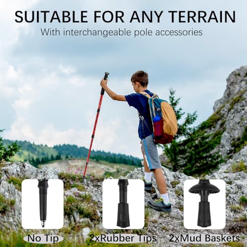 Ynaize 2 Pack Hiking Poles for Junior, Nordic Walking Trekking Pole Hiking Sticks Lightweight Collapsible & Shock-Absorben...