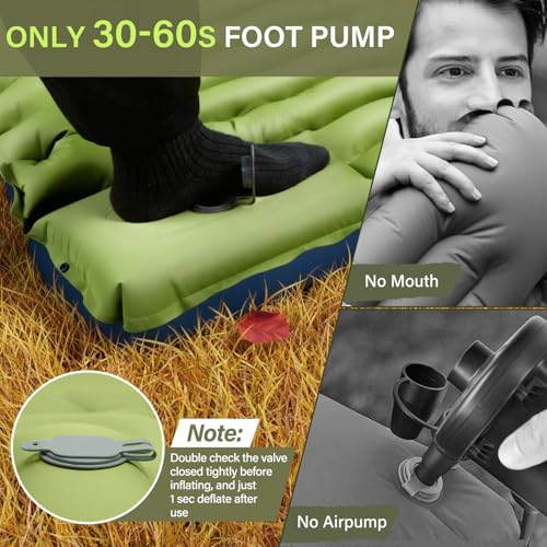 FUN PAC Camping Sleeping Pad, Ultralight Camping Mat with Pillow, Built-in Foot Pump Inflatable Sleeping Pads Compact for ...