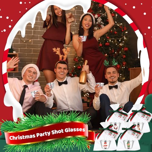 Widecook 24 Set Christmas Party Favors for Adults 2 oz Christmas Shot Glasses Whiskey Drinking Shot Cups Xmas Stocking Stu...