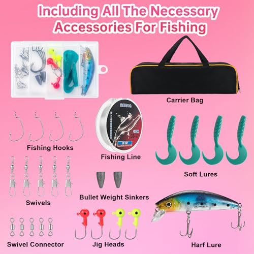 Castaroud Fishing Rod and Reel Combos, Carbon Fiber Telescopic Fishing Pole Kit with Spinning Reel, Fishing Line, Fishing ...