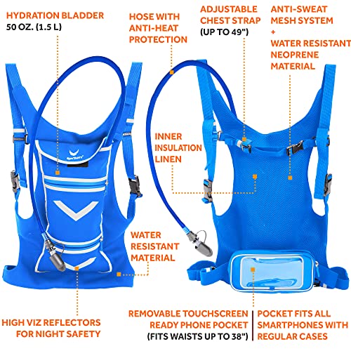 New Running Hydration Backpack Vest - w/50 oz Water Bladder Reservoir & Touchscreen Ready Phone Pocket - 360° Reflective &...