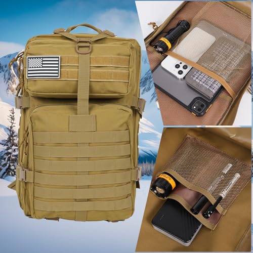 Oraynn 50L Large Military Tactical Backpack Molle Army Assault Pack for Travel Camping Hiking Fishing Backpack for men (kh...