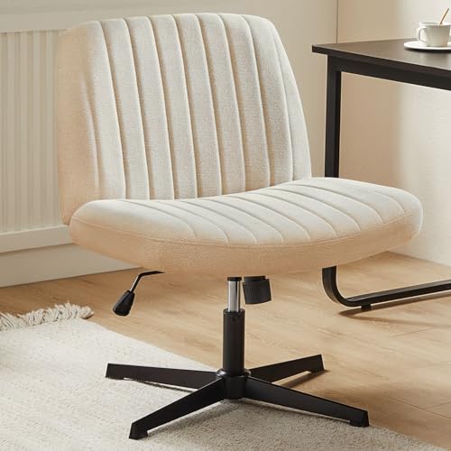 DUMOS Criss Cross Chair No Wheels Wide Cross Legged Office Desk Vanity Chair Comfy Fabric Armless Adjustable Swivel for Ho...