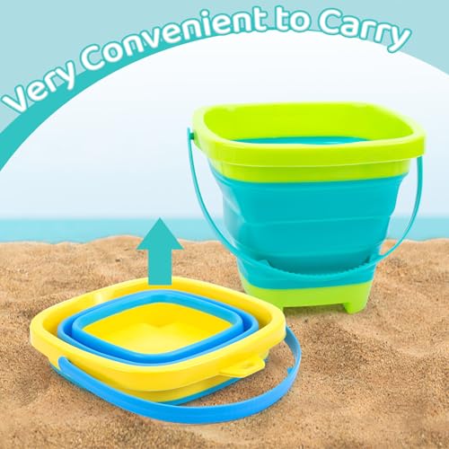 Shindel 3Packs Foldable Pail Bucket, 2L Silicone Collapsible Beach Toys Bucket for Kids, Multi Purpose for Fun Summer Acti...