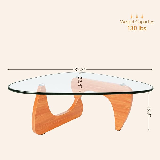 LUCKIIA Coffee Tables Glass Small Farmhouse Coffee Table Mid-Century Modern Wood Center Table for Living Room, Walnut Transparent, 32 Inch