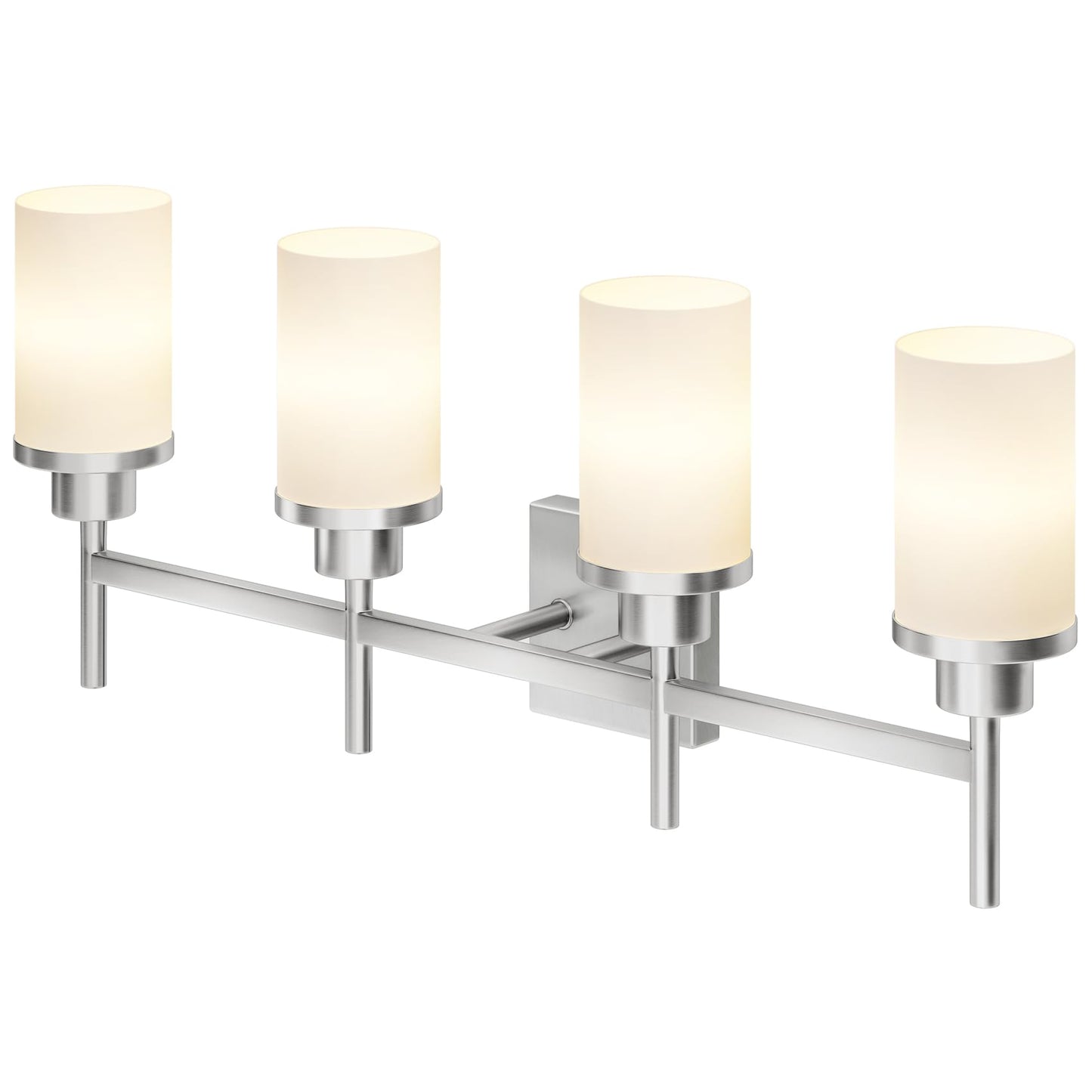 AONEON 4-Light Vanity Lighting Fixtures with White Frosted Glass Shade, Brushed Nickel Bathroom Wall Lamps Over Mirror for Bath Restroom Kitchen T001BR-L4