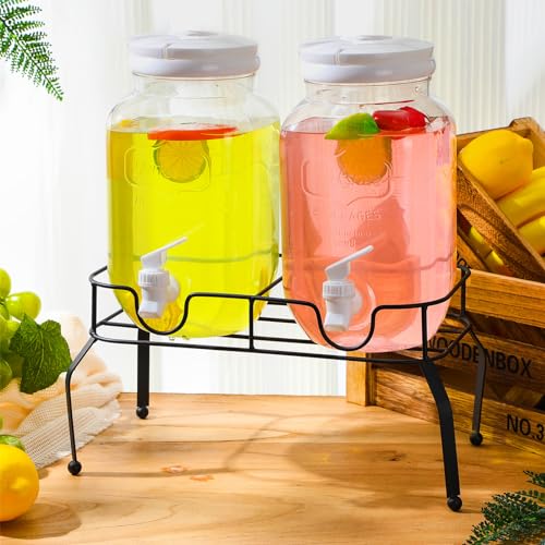 Teenyyou 2 Pcs Plastic Drink Dispensers for Parties Halloween Beverage Dispenser with Stand and Spigot Juice Lemonade Jars...