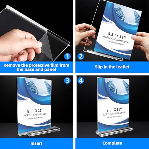 3 Pack Acrylic Sign Holder 8.5 x 11, Double-Sided Clear Sign Holder Plastic Stands for Display, T Shape Acrylic Table Sign...