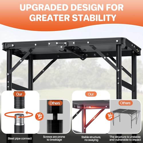 FUNYKICH Max 29.4'' Tall Camping Tables(23.6''Lx15.7''W), 3 Adjustable Height Small Folding Table, Ultra-Light Aluminum Po...