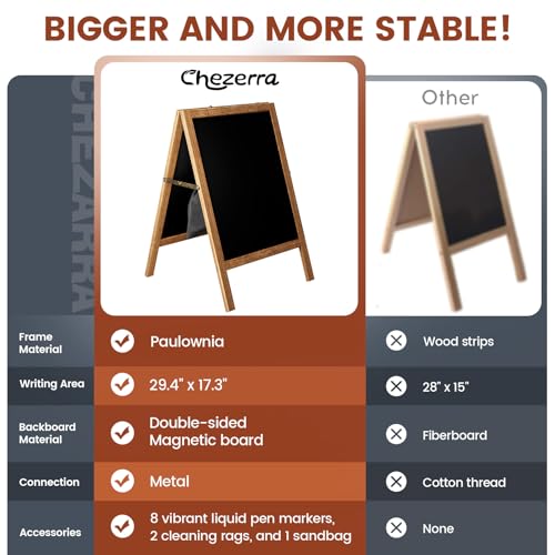 Chezerra A Frame Chalkboard Sign, 40"x20" Extra Large Sidewalk Chalk Board, Wooden Standing ChalkBoards Set with Markers, ...
