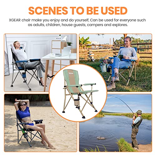 XGEAR Camping Chair Hard Arm High Back Lawn Chair Heavy Duty with Cup Holder, for Camp, Fishing, Hiking, Outdoor, Carry Ba...