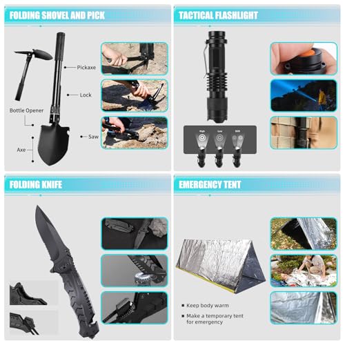 Survival Kit and First Aid Kit, 236PCS Survival Gear Camping Essentials Emergency Medical Supplies with Tactical MOLLE Pou...