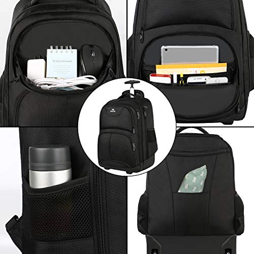 MATEIN Rolling Backpack, 17 inch Water Resistant Wheeled Laptop Backpack, Carry on Luggage Business Bag, Overnight College...