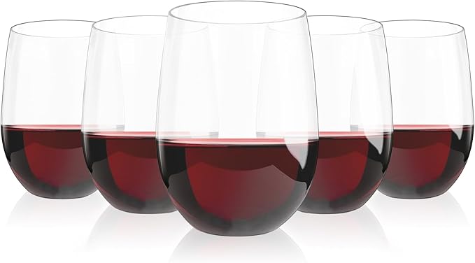 Lamosi 24 Pack Plastic Wine Glasses Disposable, 16 oz Stemless Wine Glasses for Party, Reusable Crystal Clear Plastic Cup...