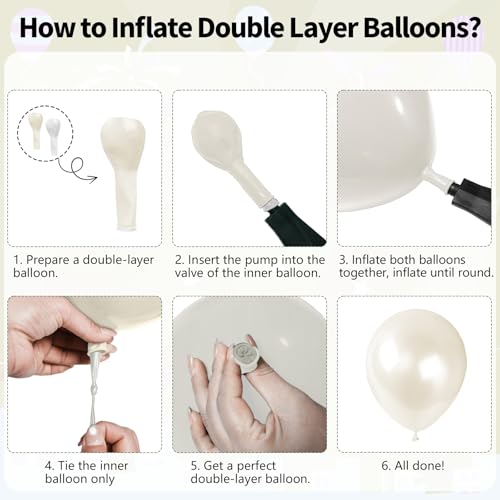Pearl White Balloons Set, 60PCS Double Stuffed Pearl Balloons, 12 Inch Ivory Sand White Latex Transparent Clear Balloon He...