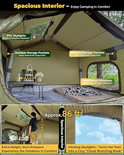 GOTENTIFY Inflatable Camping Tent, Luxury Glamping Design with Skylight, Oxford Fabric