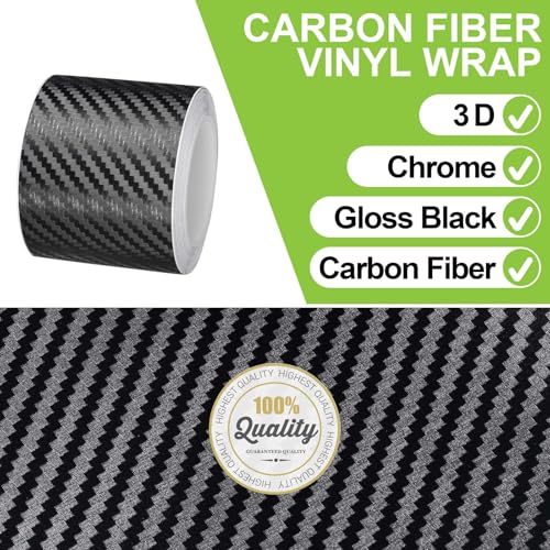 Spurtar Carbon Fiber Wrap Black Vinyl Wrap for Cars, 2 Inch x 20 ft Universal Chrome Delete Dry Carbon Fiber Tape Car Door...