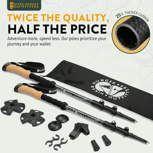 Lightweight Collapsible Trekking Poles for Kids (Green) & Carbon Fiber Aluminum Walking Sticks with Cork Grips (Black) wit...