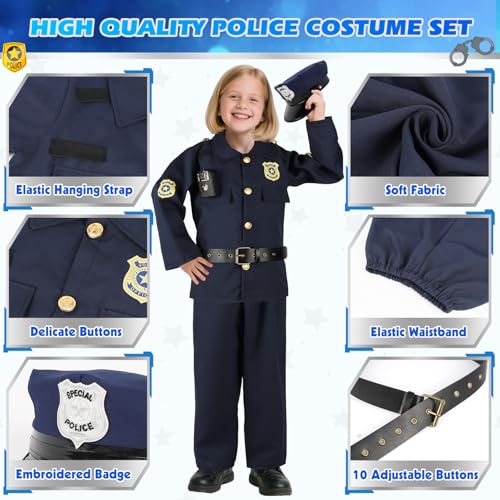 IVENRXIU Police Costume for Kids, Cop Pretend Play Toys for Dress Up, Role Play Set with Handcuffs, Flashlight, Police Bad...